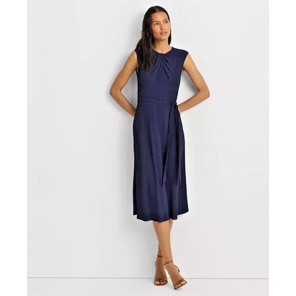 Lauren Ralph Lauren Women's Bubble Crepe Round neck Cap-Sleeve Dress Navy Blue 4